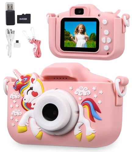 Macchina Fotografica Bambini,2.0 Pollici Schermo Mini Ricaricabile Fotocamera Digitale,1080P HD Videocamera Regalo Giocattolo di Natale & Compleanno per Ragazze Ragazzi 3-10 Anni,con Scheda 64GB