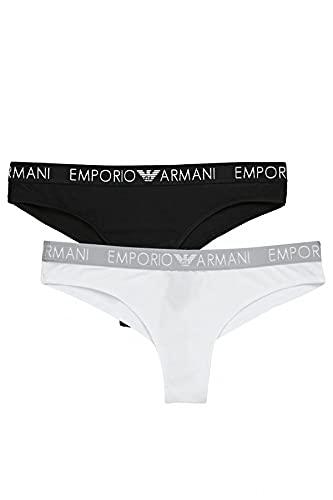 Emporio Armani Donna Bi-Pack Brazilian Brief Iconic Cotton Biancheria Intima, Bianco Nero, S