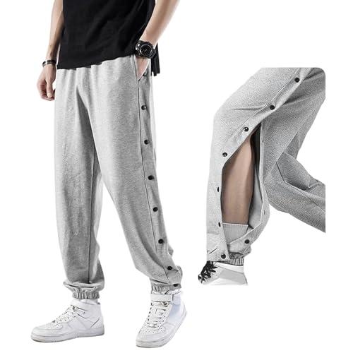 Reha Pantaloni da uomo con apertura laterale, comodi pantaloni da jogging Baggy con elastico in vita, fisioterapia, grigio., Small/Large