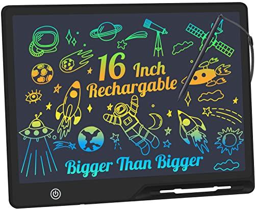Tavoletta Grafica Bambini LCD 16 Pollici Ricaricabile, Lavagnetta Cancellabile Portatile, Pittura e Liste di Memoria Lavagna per Bambini Regalo Educativi Giocattoli (Nero)