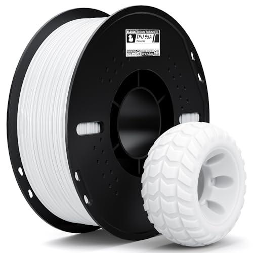 ELEGOO TPU 95A Filamento per Stampanti 3D 1,75 mm Bianco 1KG, TPU Filamento Flessibile Morbido per Stampa 3D, Bobina da 1kg Compatibile con la Maggior Parte delle Stampanti 3D FDM