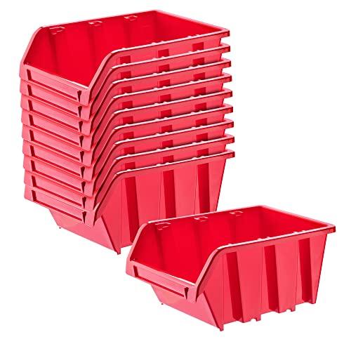 KADAX Contenitori Impilabili Per Pannello Porta Attrezzi da Parete, Cassette di Plastica per Minuteria, Scatole per Officina e Garage (10: Rosso, 195 x 120 mm)