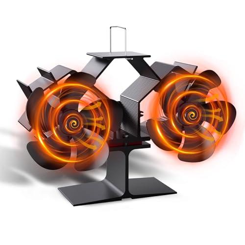 Fashioz Ventilatore Per Stufa 10 Pale, Doppia Testa Ventilatore Stufa Silenzioso, Heat Circulation, Economia Ventola per Stufa Legna Adatto Tutte Caminetti (10 Pale)