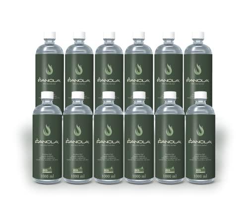 Planika Fanola Premium Combustibile Liquido - Bioetanolo per Caminetti - Origine Vegetale - Combustione Pulita - Senza Fumo, Fuliggine e Cenere - Neutrale per l'Ambiente - 12x1L