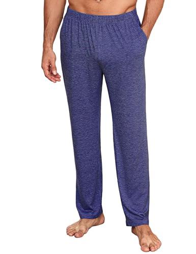 Uniexcosm Pantaloni da Notte Uomo Lunghi, Pigiama Lungo in Cotone Comodo, Pantaloni da Casa per Dormire Blu Scuro L