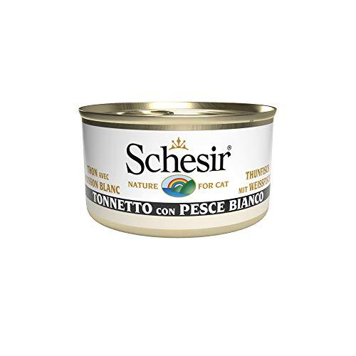 Schesir, Cibo Umido per Gatti Adulti al Gusto Tonnetto con Pesce Bianco, Filetti in Morbida Gelatina - Totale 2,04 kg (24 Lattine da 85 gr)