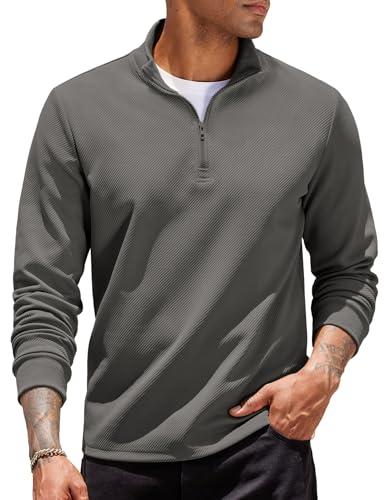 COOFANDY Felpa Uomo Senza Cappuccio Sweatshirt Mezza Zip Collo Semi Alto Maglione a Maniche Lunghe Classico Sportivo Pullover Casual Regular Fit Grigio Scuro M