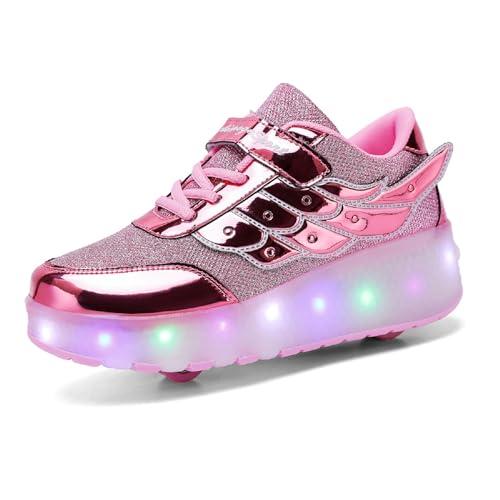 Aizeroth USB Ricarica LED Luci Brillantini Skateboard Scarpe Sportive con Rotelle Retrattile Sneakers Outdoor Multisport Luminose Running Calzature da Ginnastica per Bambini Ragazze e Ragazzi