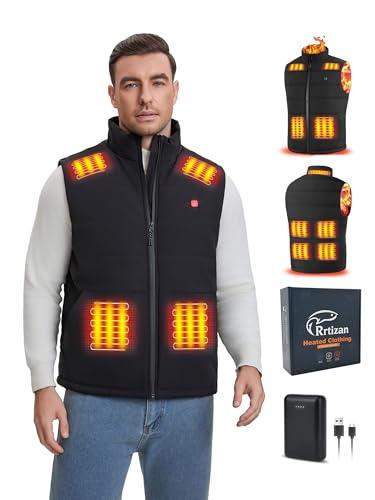 Rrtizan Gilet Riscaldato Uomo con Batteria 10000mAh, Giubbotto Riscaldanto con 9 Zone e 3 Livelli Temperatura, Impermeabile Antivento per Giubbotto Moto, Ciclismo, Pesca