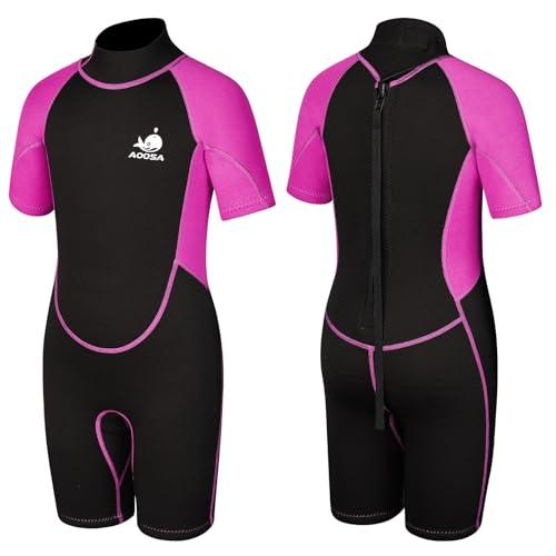 AOOSA Muta in Neoprene per Bambini, Muta Termica in Neoprene Ultra Elasticizzato 2,5mm, Muta Corta con Cerniera Posteriore, per il Nuoto, lo Snorkeling e il Gioco, Unisex Kid (Rosso Rosa, L)