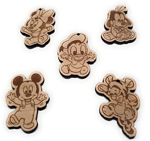 10 pz ciondolini Conpatibili/calamite Baby Topo Topolina Paperino in legno - PERSONALIZZATI- decorazione bomboniere, segnaposto, nascita, battesimo, baby shower, compleanno