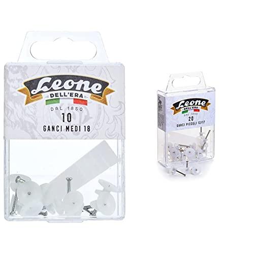 10 Ganci medi Leone Dell'Era per appendere quadri con chiodi in acciaio temprato - Scatola appendibile - Made in Italy, Bianco