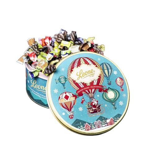 Leone dal 1857 - Latta Gelatine e Lingottini Assortiti - Caramelle e Cioccolato Leone - Edizione Limitata Natale in Mongolfiera - Latta Regalo 450 gr