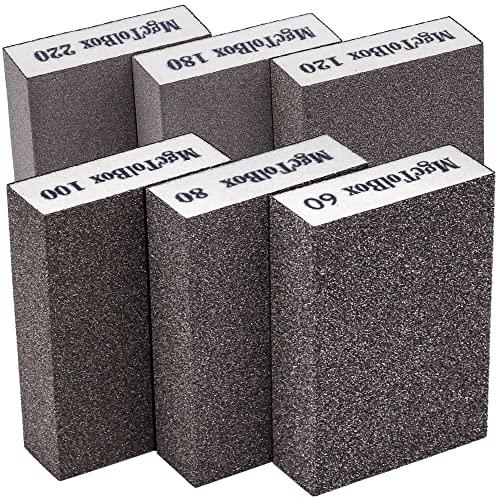 MgcTolBox 6 pezzi Spugna Abrasiva, Grane 60/80/100/120/180/220 Diverse Spugnette Abrasive per legno Lavabile e Riutilizzabile per Vernice su Legno, Parete, Metallo
