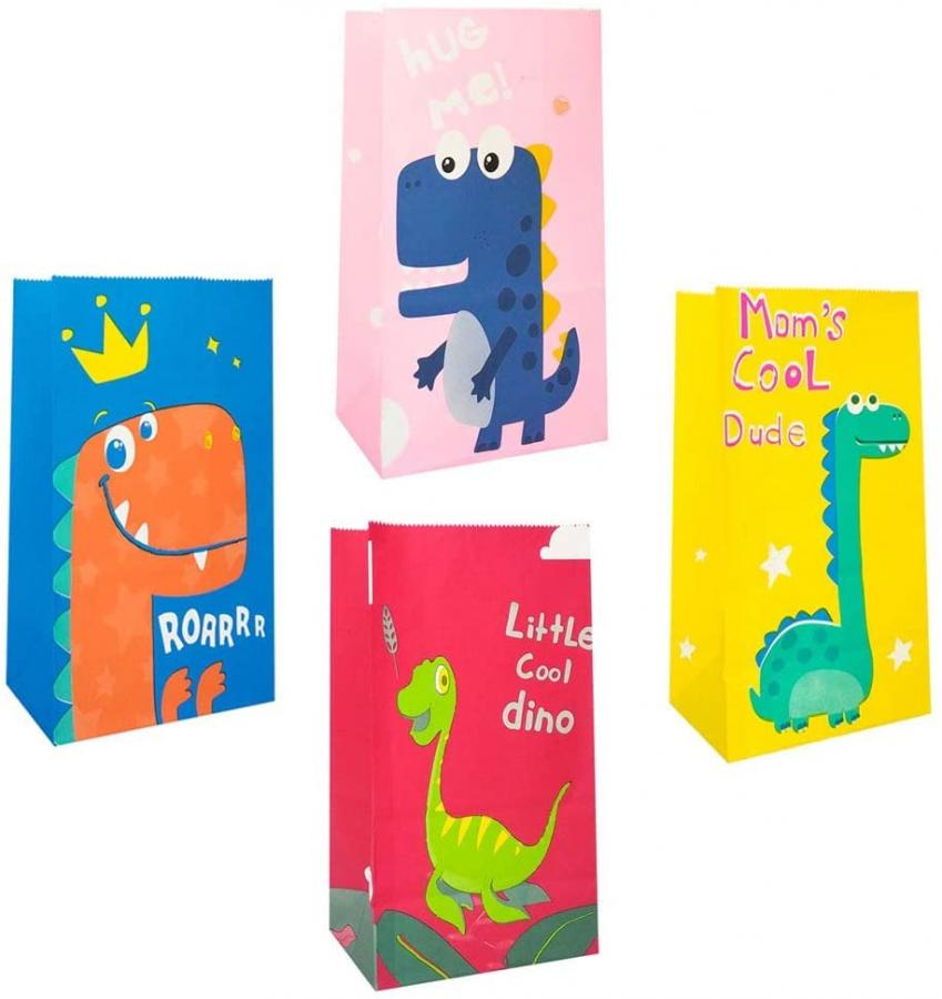 40 Pezzi Sacchetti Regalo di Carta, Dinosauro Caramella Sacchetto, Paper Bags, Borsa da Festa Colorata con Adesivo Dinosaur per Bambini Feste di Compleanno/Celebrazione
