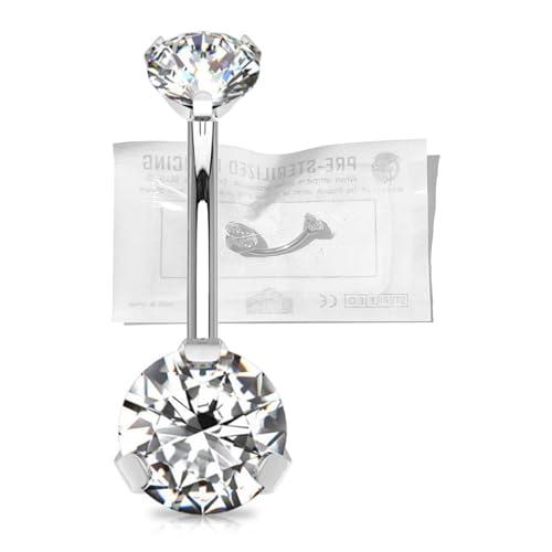 WARRIOR Piercing Ombelico STERILE Acciaio Chirurgico 316 L a Banana Classico Basic Cristallo Brillante Multicolore 10/12 mm (Bianco, 12 mm)
