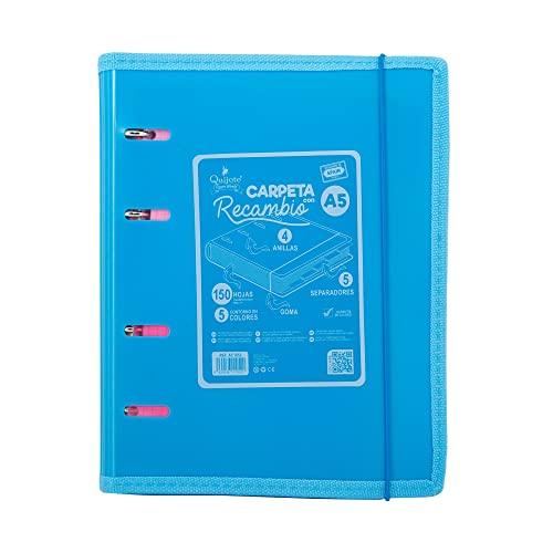Starplast CARTELLE 4 ANELLI A5-7 COLORI, A5, CON CHIUSURA ELASTICA, BORDO RINFORZATO 150fogli 5x5mm colorati + 5 divisori - BLU