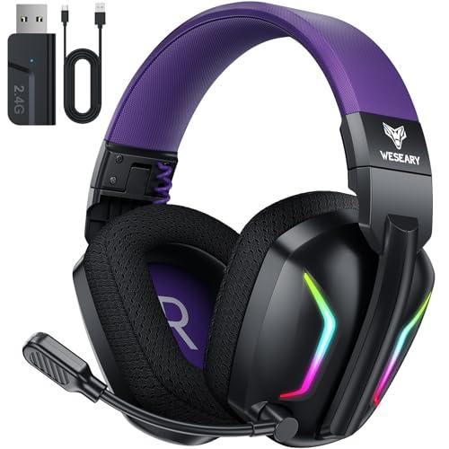 WESEARY WG1 Cuffie Gaming Wireless, 2,4 GHz Cuffie Gaming con Microfono per PS5, PS4, PC, Switch, Mac, Mobile, Cuffie per PS5 con Stereo, Cuffie Bluetooth Over Ear con Luce LED, Batteria da 50 Ore