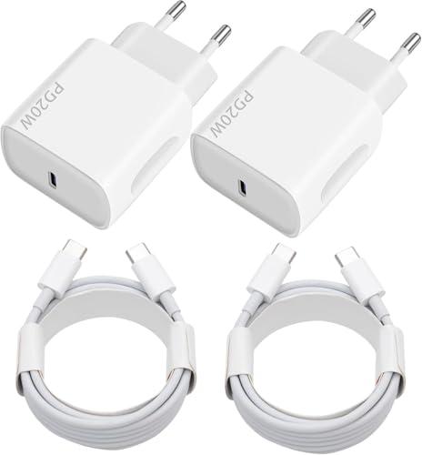 20W Caricatore With USB C - 2 Pezzi Charger With 2X2M Cavo per Samsung Galaxy per iPhone 17 16 15 Plus Pro Max iPad Huawei Xiaomi Oppo - Ricarica Rapido