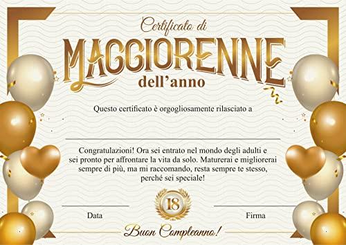 GHIBLI Certificato di maggiorenne dell'anno - Attestato Diploma idea regalo originale compleanno 18 anni - Biglietto auguri compleanno ragazzo di 18 anni