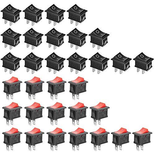 GTIWUNG 32Pcs Mini Interruttore a Bilanciere 2 Pin SPST Mini Interruttore Barca,Interruttore a Dondolo,Auto Interrutore Quadrato Per Auto Barca,Elettrodomestici 10A/125V, 6A/250V, Rosso & Nero
