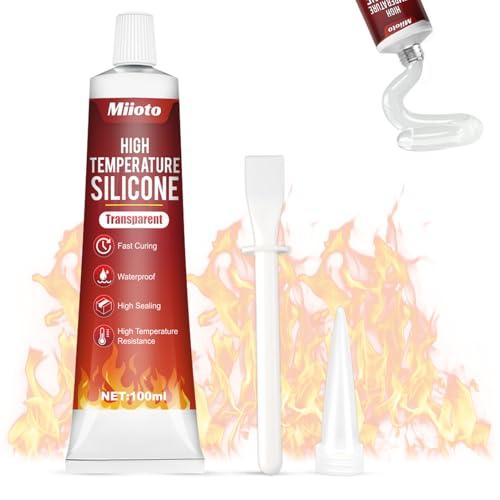 Miioto Colla Alte Temperature, Silicone Alte Temperature per Stufe, Sigillante Alta Temperatura Adatto per Sigillatura ad Alta Temperatura di Caminetti, Camini e Griglie Barbecue (Trasparente)