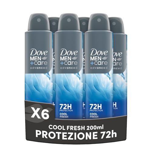 Dove Deodorante Dove Men + Care Cool Fresh Spray Advanced Care, Deodorante Uomo, con 1/4 Crema Idratante, Formula Idratante e Delicata sulla Pelle, Protezione Fino a 72 Ore, 6 Pezzi da 200 ml