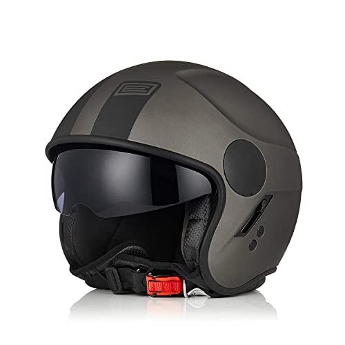 ORIGINE Casco Jet Moto Casco Aperto Scooter Omologato ECE con Visiera (BASIC BLACK TITANIUM,S)