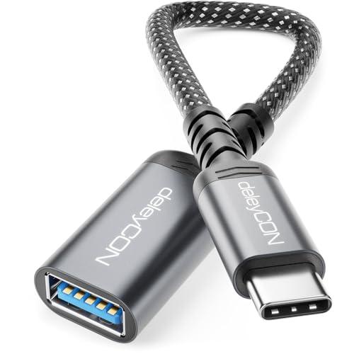 deleyCON Adattatore USB-C a USB 10 Gbps OTG - Spina C a Presa A - Cavo per iPhone 17/16/15 Air/Pro/Max, Galaxy S25/S24/S23, A56, A16, Tablet, MacBook, iMac, iPad, Notebook ecc.