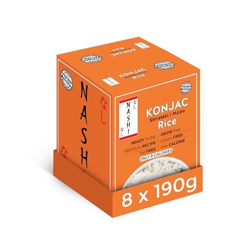 Riso Nashi Shirataki Konjac Moyu - Ricetta Premium a basso contenuto di grassi, con glucomannano, adatto ai prodotti chetonici, adatto ai vegani, cibo a basso contenuto calorico inodore (8×190g)