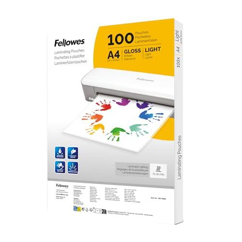 Fellowes Pouches per plastificazione A4 lucide – Confezione da 100 fogli resistenti per foto, avvisi e documenti – Uso casa, scuola o ufficio – Compatibili con tutte le plastificatrici