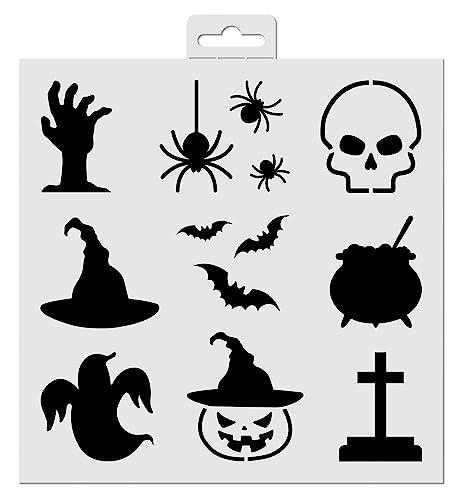 Aladine - Stencil Halloween 20 x 20 cm - 9 forme a pipistrello, fantasma, ragno, teschio, zucca - per pittura, airbrush, scrapbooking - Decorazione per disegno decorativo - 81214