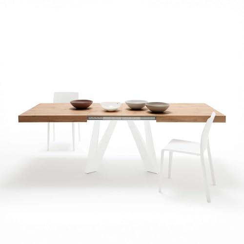 Mobili Fiver, Tavolo Allungabile Romina 160(240) x90 cm, Rovere Rustico con Gambe in Ferro Bianche, per 6-10 persone, Tavolo Cucina, Soggiorno, Made in Italy