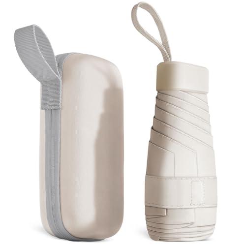 Aolso Mini Ombrello, Ombrello pioggia pieghevole da Viaggio, Ombrello da Tasca, Ombrello Ultraleggero Portatile, Mini Ombrello da Viaggio, UPF>50+ Ombrello da Sole/Pioggia Bianco