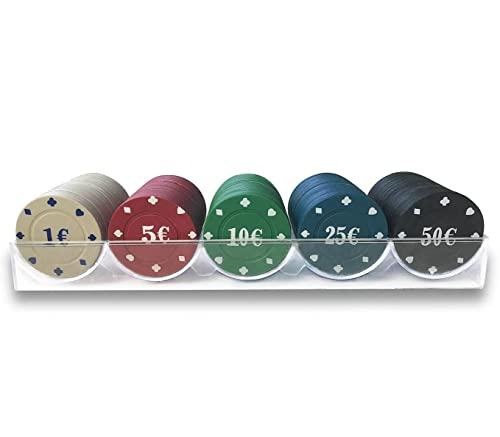 GUTEINTE Poker Fiches da Gioco, Set di Fiches da Poker da Festa Chip del Casino della Roulette (Rosso, Blu, Verde, Nero, Bianco, FICHES-100PZ)