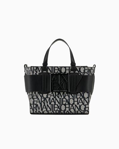 Armani Exchange Logo Medio con Cerniera, Tote Donna, Beige/Nero, Einheitsgröße
