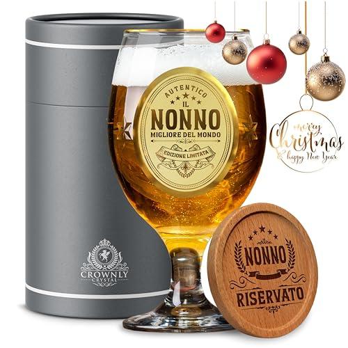 CROWNLY CRYSTAL® Regalo Nonno Bicchiere Birra Personalizzato Nonno Idee Regalo Uomo Tazza Nonno Regalo Uomo Compleanno Calici Birra Regali Per Lui Miglior Nonno Del Mondo Regalo Festa Del Papà