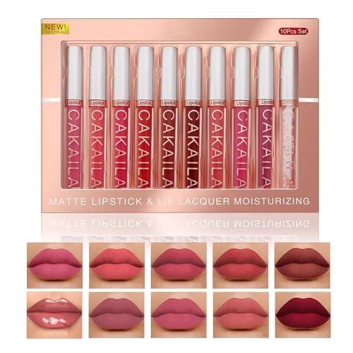 Rossetto, Rossetto Matte, 10 PCS Rossetto Liquido Set, Rossetto Kit lucidalabbra per rossetto liquido opaco, regalo rossetto liquido per cosmetici a lunga durata impermeabile