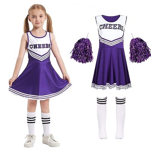 Costume da Cheerleader Bambina Vestito Cheerleader Bambina Ragazze Vestiti Carnevale Bambina con Pompon Carnevale o Evento Sportivo Scuola Festa Cosplay