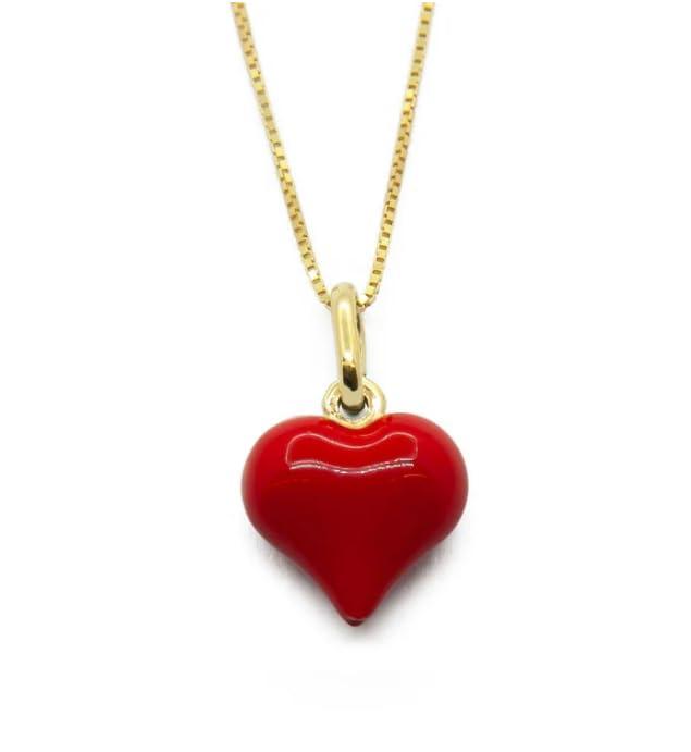 Collana Donna Cuore Rosso Bombato Argento 925 Placcato Oro Giallo Dorato Idea Regalo Ragazza Anniversario Amore