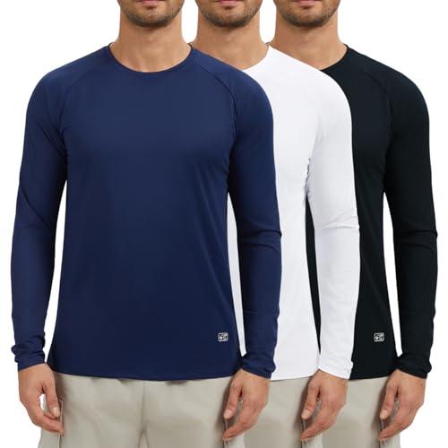 AMZSPORT Confezione da 3 Maglia Uomo a Maniche Lunghe Protezione UV UPF 50+ Maglietta Sportiva Traspirante e ad Asciugatura Rapida per Corsa, Outdoor, Fitness Nero Bianco Blu Navy M