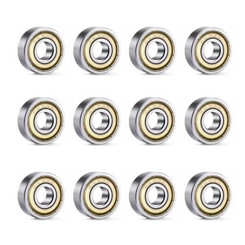 YAPKOLV 12 pezzi Cuscinetti a sfere in metallo miniaturizzati, Mini Cuscinetti a Sfera 608ZZ, Cuscinetto 608 ZZ, per Longboard, pattini, skateboard (8x22x7 mm)