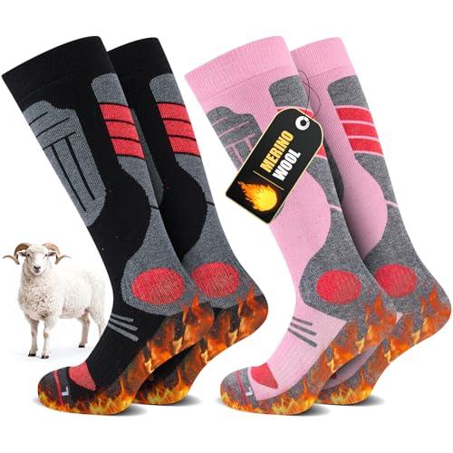 SukModen 2 Paia Calzini da Sci in Lana di Merino Per Signore e Signori, Lana Calda Termici Calzini Invernali Spessi Per Tempo Freddo, Neve, Sci, Snowboard, Caccia, Escursioni​