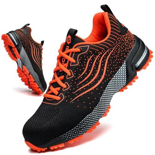 Scarpe Antinfortunistiche Uomo Scarpe da Lavoro Donna Leggere con Punta in Acciaio Traspiranti Scarpe Sicurezza Comode Antiscivolo Sneaker Industriali Arancione 43