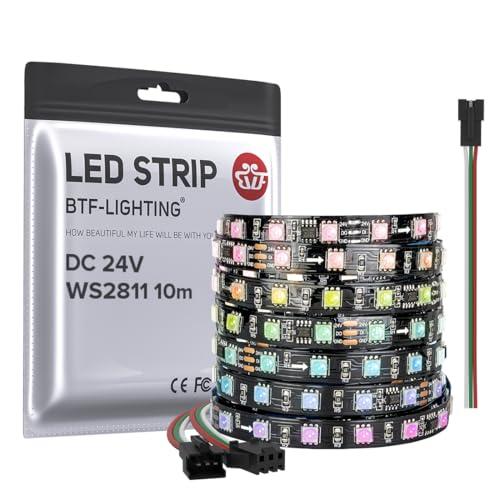 BTF-LIGHTING WS2811 DC24V 32FT RGB indirizzabile LED Pixel Strip 600 LED 100 pixel Full Colour Nero PCB IP30 Non impermeabile Funziona con Arduino/Raspberry/etc Impedisce la caduta di tensione