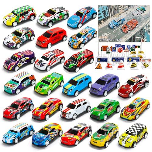 MUXIWOM Macchinine per Bambini 24 Mini Macchinine a Frizione con Blocco Stradale e Tappetino da Gioco Macchinina Bambino in Metallo Pull Back Cars Giocattolo Regalo per Bambini di 2 3 4 5 6 7 8 Anni