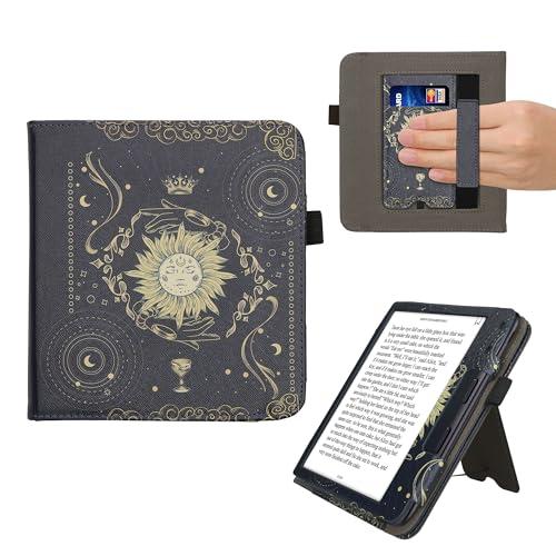 kwmobile Custodia Compatibile con Kobo Libra Colour - Case Custodia Ecopelle Cover con Chiusura Magnetica Autosleep - Sole Tarocchi Blu Scuro/Giallo/Nero