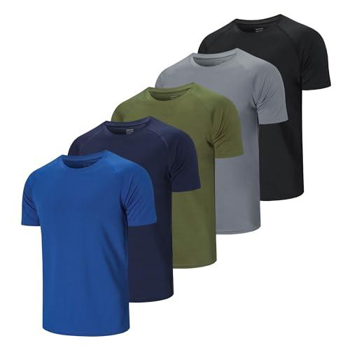 Cimic 5 Pezzi Maglietta Uomo Manica Corta T Shirt Palestra Trekking Running Maglia Traspirante Maglietta Sport Maglie Abbigliamento Estive Padel Sportiva Tshirt 510 Black Grey Green Navy Blue 2XL