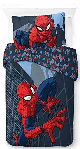 Jay Franco Marvel Spiderman City Streets - Set di Biancheria da Letto per Bambini, 100% Cotone, 135 x 200 cm, Misura Letto Singolo, Copripiumino + Federa 50 x 70 cm