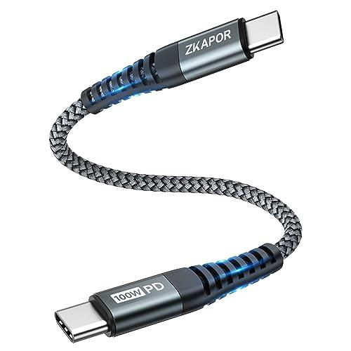 ZKAPOR Cavo USB C USB C Corto 30CM, 100W Cavo USB Type-C Ricarica Rapida PD Cavo Type C to Type C per iPhone 15/15 Pro Max, Samsung Galaxy S23 /S22, Pad Pro, Air, P40 /Mate 60, Pixel -Grigio